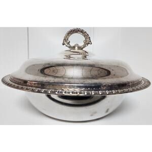 Vintage Wm Rogers Silver Plated Covered Bowl #862 Rope Trim 10.25" Diameter